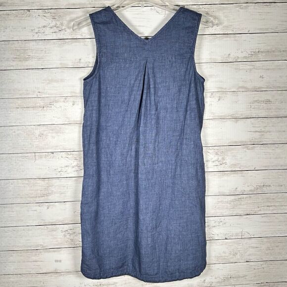 Tahari Womens Dress Shift Blue Linen Buttons Sleeveless XS V-Neck Summer Travel - Picture 3 of 7